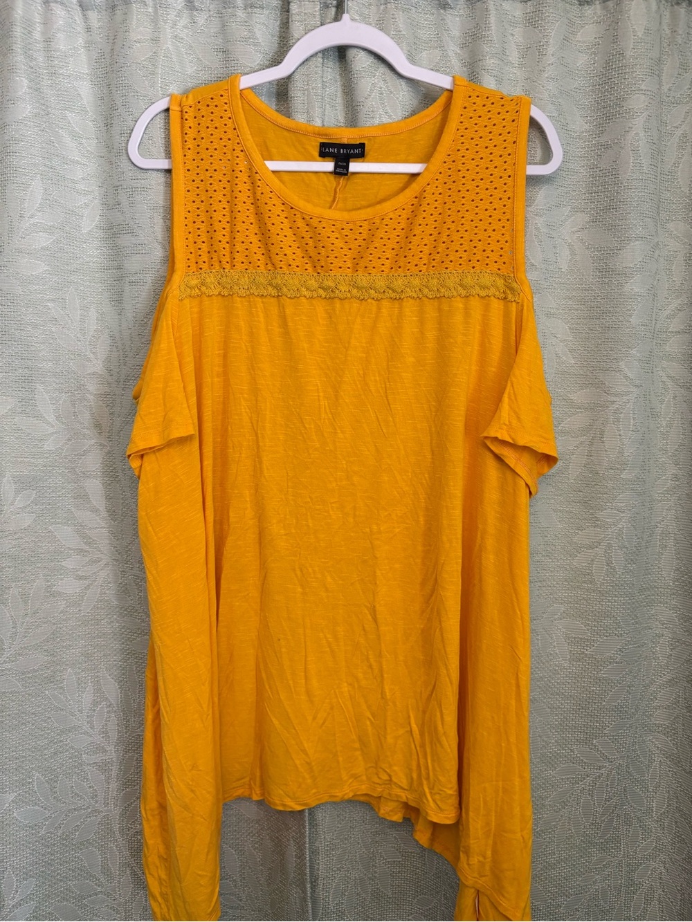 Lane Bryant Mustard Eyelet Cold-Shoulder Tank